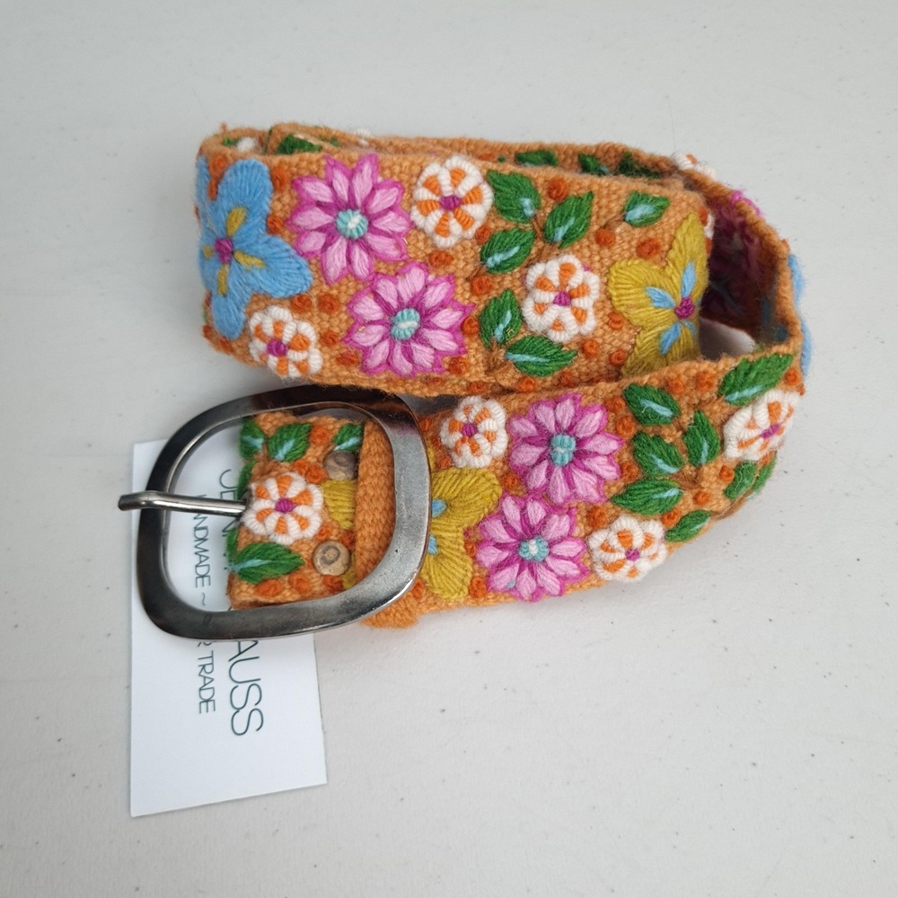 Jenny Krauss Belt Womens Small In the Garden Wool Floral Embroidered Boho Peru